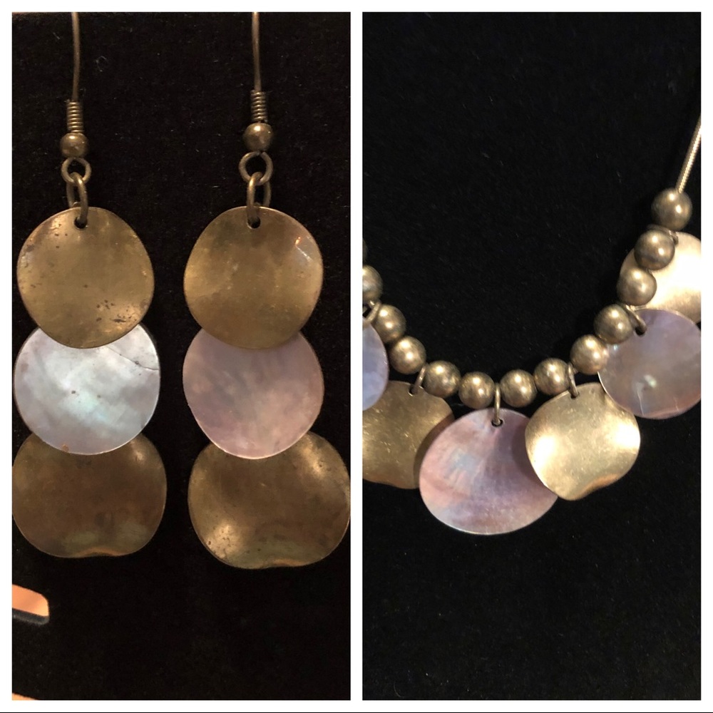 Purple & Gold Iridescent Earrings & Necklace Set